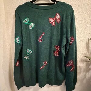 Tru Self Womens Sequin Candy Cane Crew Neck Sweater, Med, NWT
